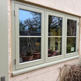 Accoya and hardwood flush casement windows and doors with pewter ironmongery installed in Langport, Somerset