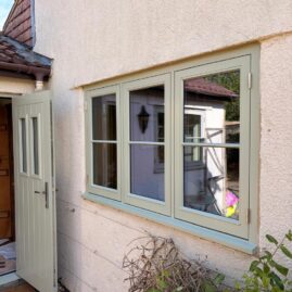 Accoya and hardwood flush casement windows and doors with pewter ironmongery installed in Langport, Somerset
