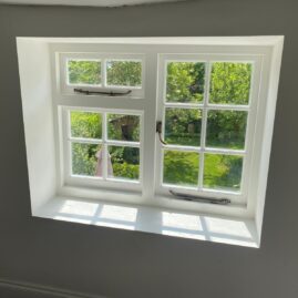 Accoya and sapele sliding sash and casement windows with slim double glazing installed in North Curry, Somerset