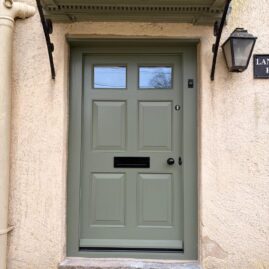 Bespoke Accoya timber door set with From The Anvil hardware in Stoke St Gregory