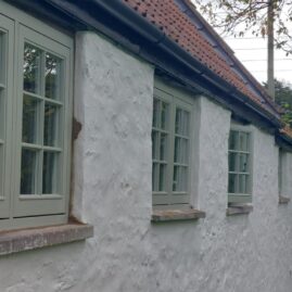 Accoya and hardwood flush casement windows and doors installed at Coleshop Farm in Wedmore, Somerset