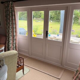 Accoya and hardwood flush casement windows and doors installed at Coleshop Farm in Wedmore, Somerset