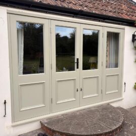 Accoya and hardwood flush casement windows and doors installed at Coleshop Farm in Wedmore, Somerset
