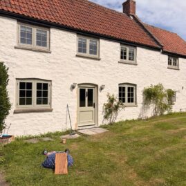 Accoya and hardwood flush casement windows and doors installed at Coleshop Farm in Wedmore, Somerset