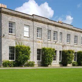 Traditional hardwood sash window replacement with lead weights and corded style at Kingweston House, Millfield School